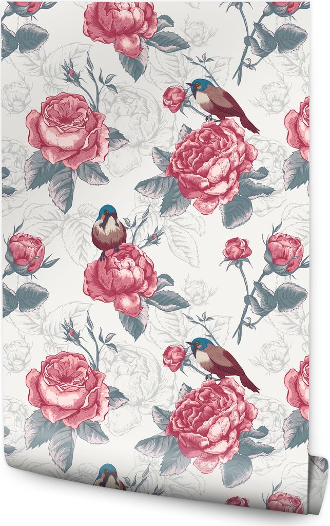 Muralo Vlies Tapete BLUMEN Blätter Vögel Pflanzen Natur Wandtapete Wanddeko