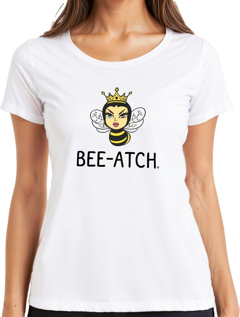 BEE-ATCH Königin Biene Krone frech Bienenqueen Feministisch Retro Damen T-Shirt, Weiß, L