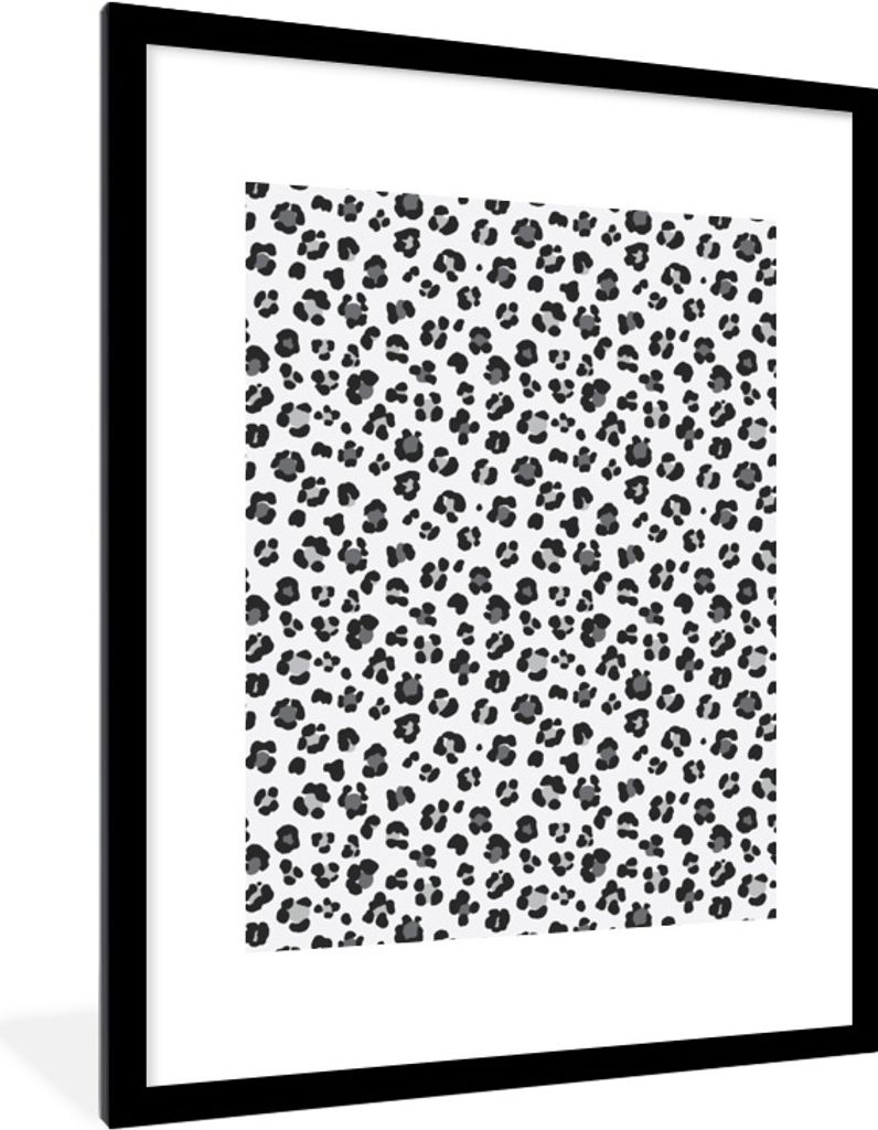 MuchoWow Gerahmtes Poster Tiermuster - Panther - Grau 60x80 cm - Poster mit Schwarzem Bilderrahmen Wandposter Rahmen Foto Bilder - Wohnzimmer - D...