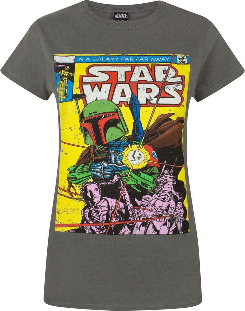 Star Wars Damen Boba Fett Comic T-Shirt NS4220 (XL) (Anthrazit)