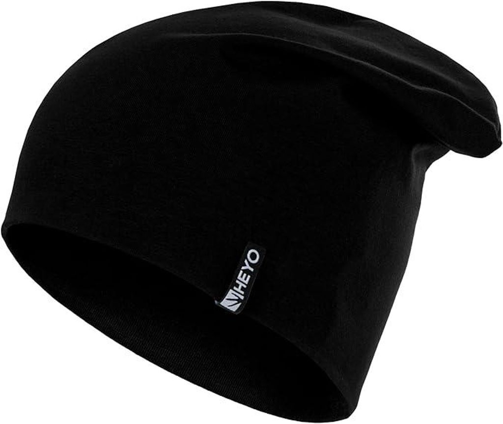 Uni Slouch Beanie Mütze Baumwolle Übergangsmütze Damen Herren Sportmütze Schwarz