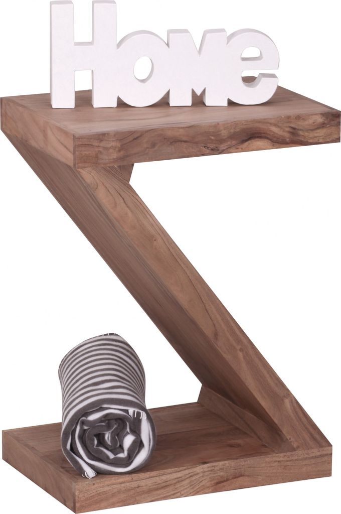 WOHNLING Beistelltisch MUMBAI Massivholz Akazie Z Cube 60cm hoch Wohnzimmer-Tisch Design braun Landhaus-Stil Couchtisch