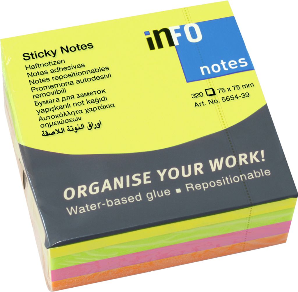 inFO notes Haftnotizen-Würfel 50 x 50 mm Brilliantfarben