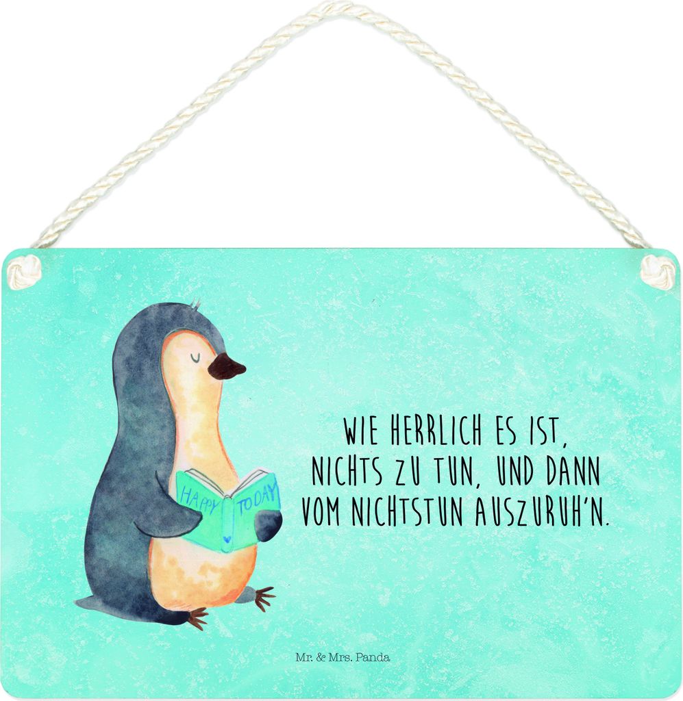 Mr. & Mrs. Panda Schild Pinguin Buch DIN A4 - Eisblau - Geschenk, Holzschild, Urlaub, wandtafel, Lesen, Türschild, Wandbild Holz, Ferien, holzbild