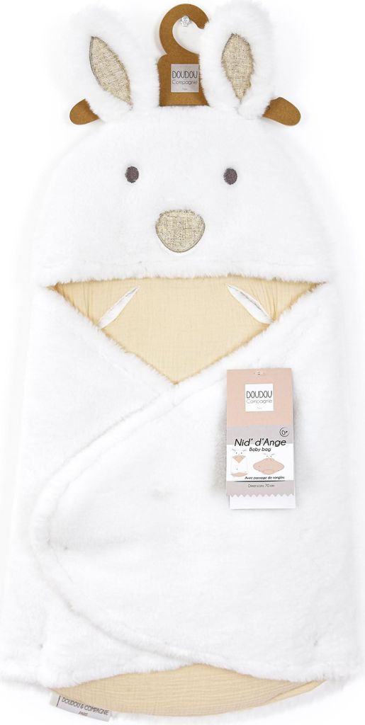 Doudou et Compagnie - Kuschelschlafsack, Hase, Happy Wild – Material Plüsch Beige & Weiß – für Autositz, Cosi, Kinderwagen – 0 bis 6 Monat...