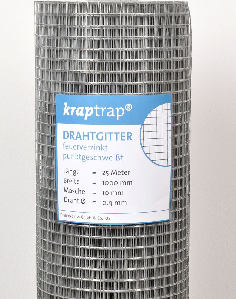 A roll of wire mesh fencing with a label attached.