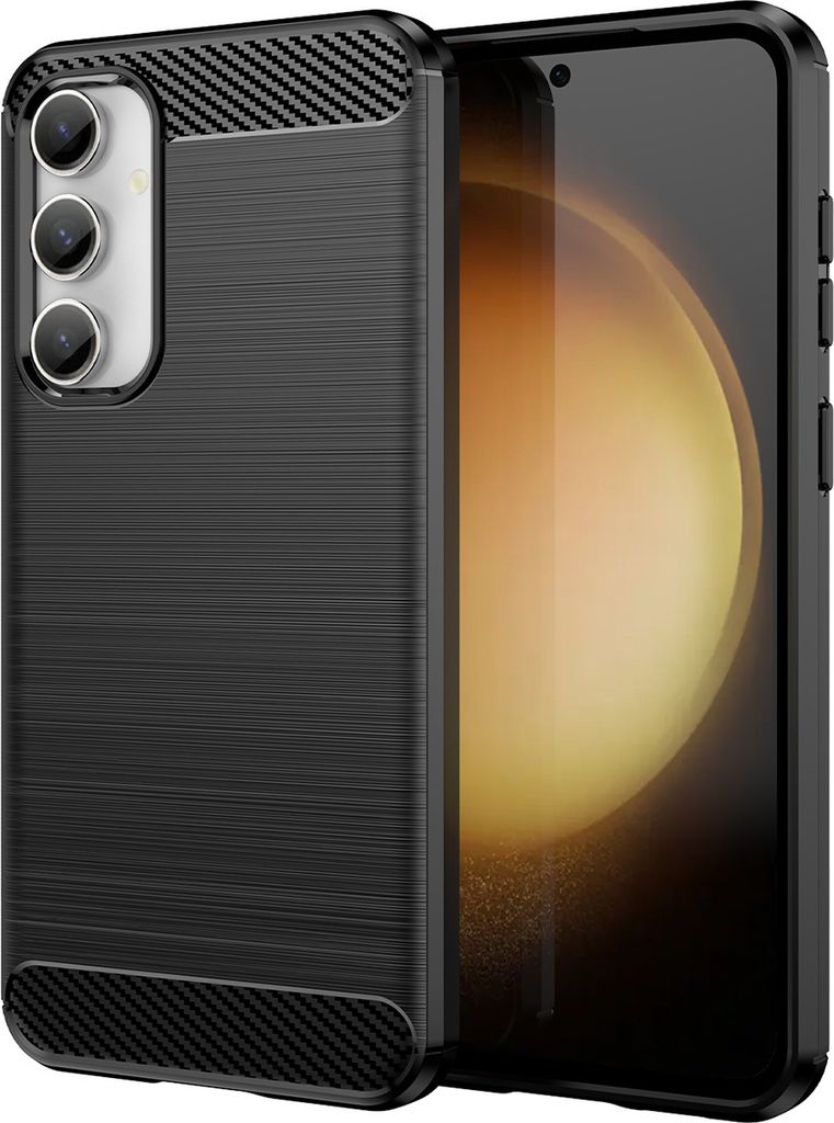Hülle für Samsung Galaxy S23 FE Carbon-Faser Weich TPU Silikon Stoßfest Handyhülle Schwarz