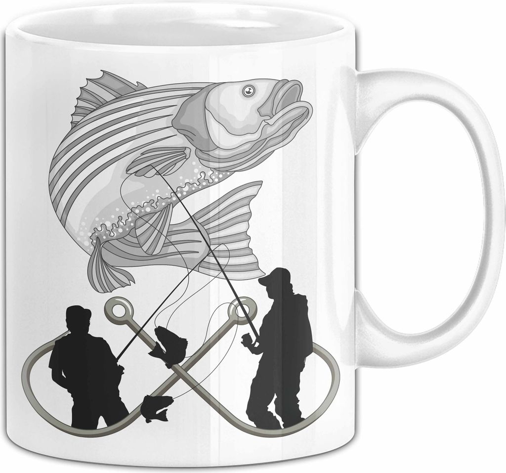 Angler Tasse Geschenk Hecht Grafik Geschenkidee Angeln (Weiß)
