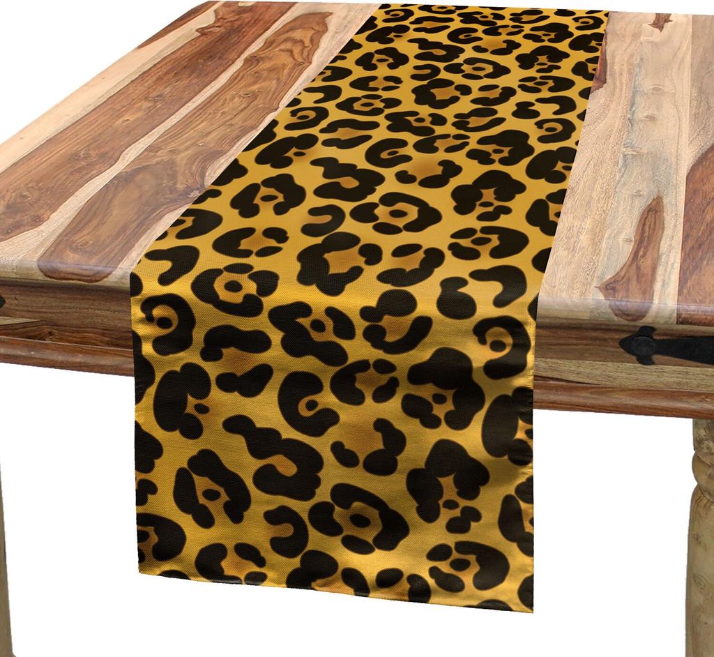 ABAKUHAUS Leopard-Druck Tischläufer, Rhythmische Muster der natürlichen Tierhaut Wildkatzen, 40 x 300 cm, Erde Gelb Bernstein
