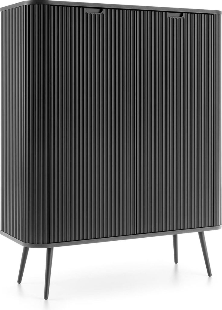 Komodee, Kommode MORDEN K103 - Schwarz - Rillfronten - Breite 103 cm, Höhe 129 cm, Tiefe 39 cm