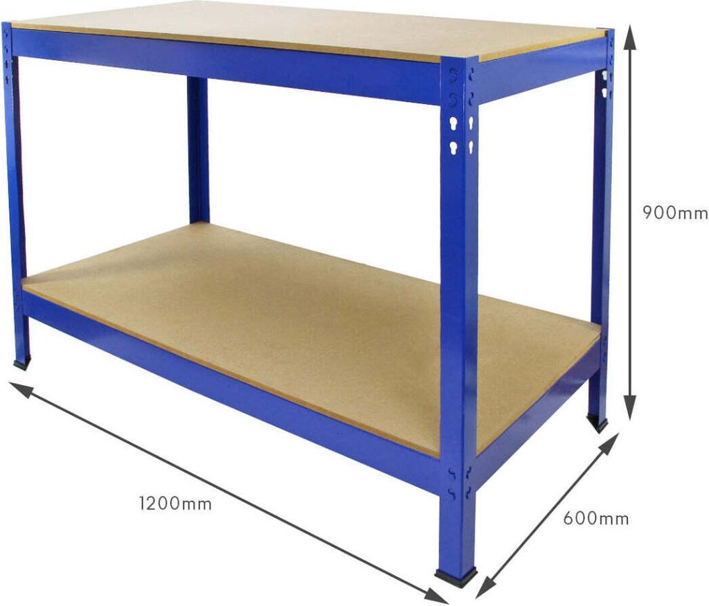Produktbild von Relaxdays Werkbank – Höhenverstellbar, 2 Ebenen, Zum Stecken, Für Werkstatt & Garage, 90x120x60 Cm, Schwarz