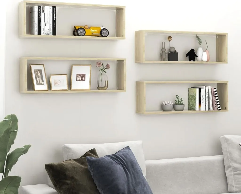The Living Store Scaffali a cubo 4 pz. rovere Sonoma 80x15x26,5 cm Materiale in legno