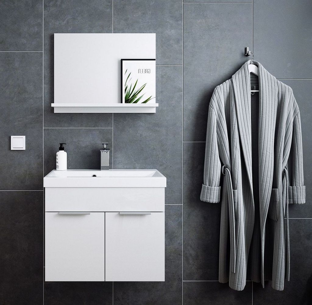 Badmöbel-Set Slimline Lago 2tlg mit Spiegel weiss Produktbild 