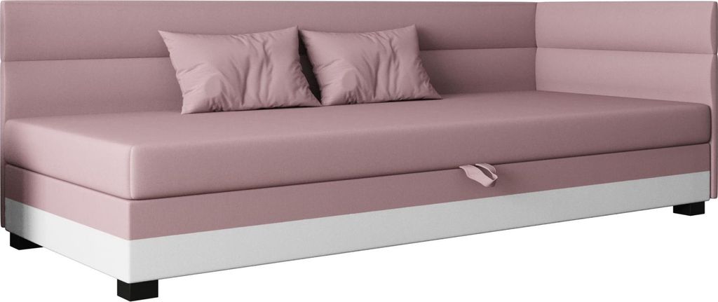 AURA SOFA Boxspringbett TORIN PLUS 120x195 Komplett-Set mit Bonell Matratze, Polsterbett mit Bettkästen - Rosa/Weiß, SAWANA 61/WEIß