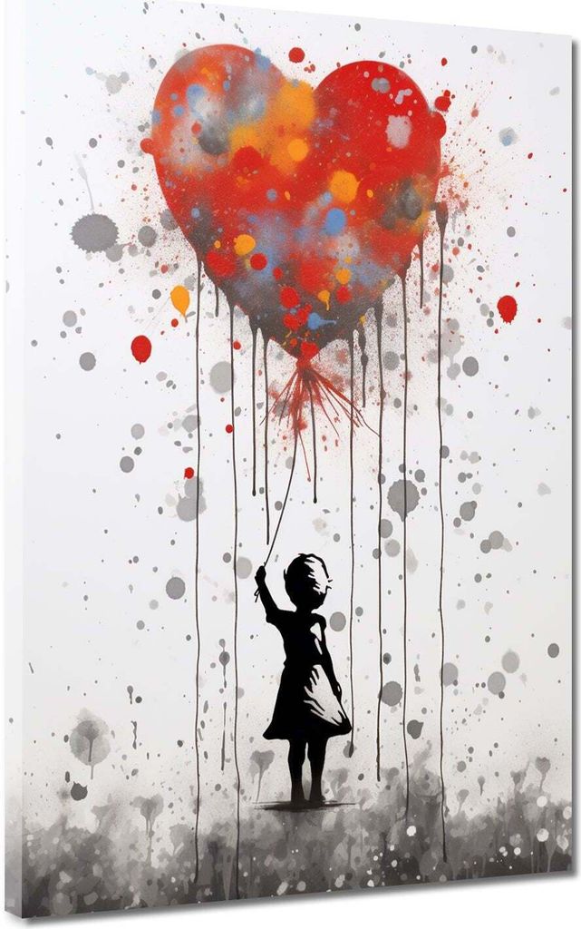 Street Art Mädchen mit Herz Leinwandbild Wandbild Kunstdruck XL Wanddeko: 105x140x4cm