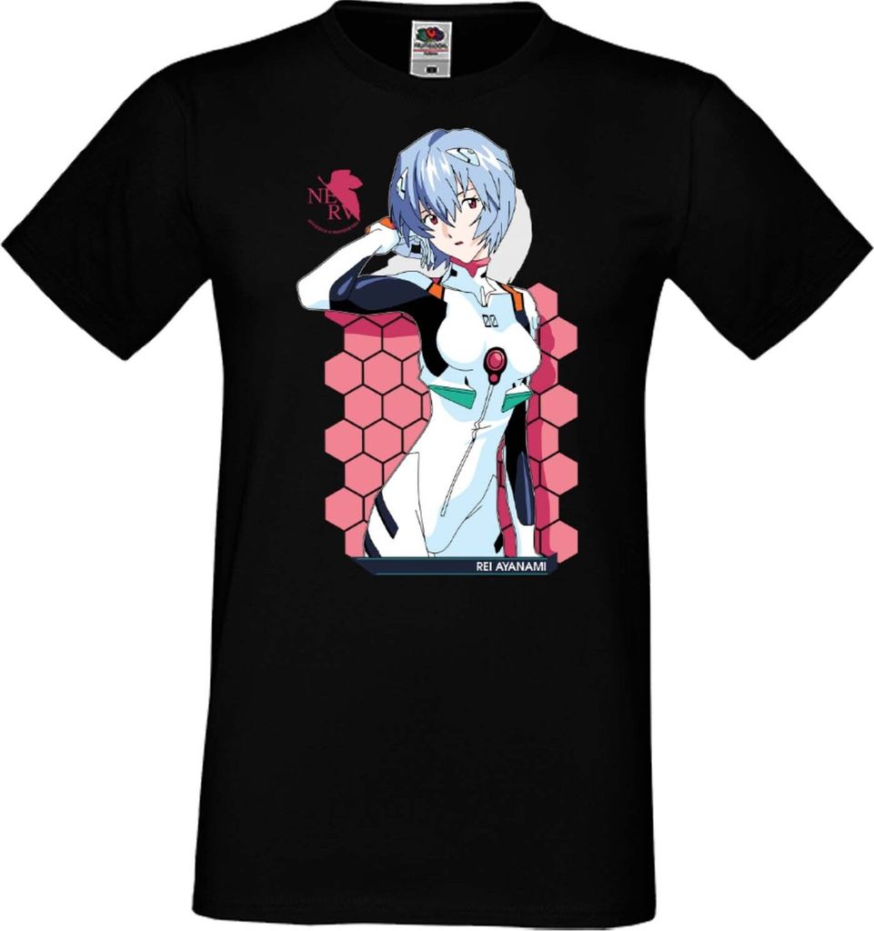 Herren T-Shirt Anime Manga Neon Anime Genesis Manga Evangelion Rei Ayanami 02 Rei Neon, Man 3XL / Schwarz
