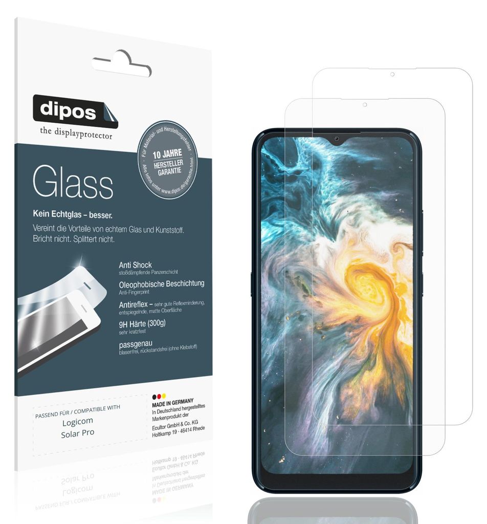 2x Schutzfolie für Logicom Solar Pro matt - Anti-Shock 9H Folie dipos Glass Kunststoffglas