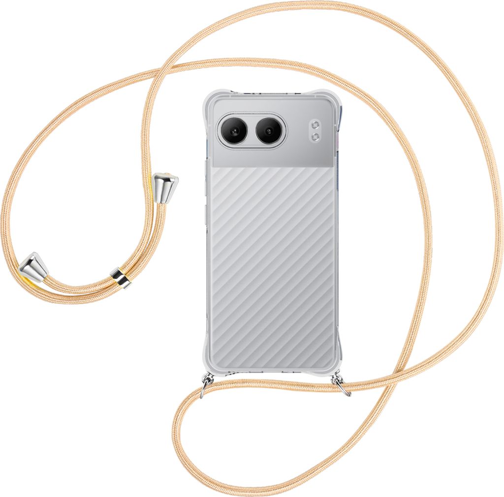 Handykette Backcover-Schutzhülle mit Band (Metall silberfarben) für OnePlus Nord 4 5G - Goldkordel
