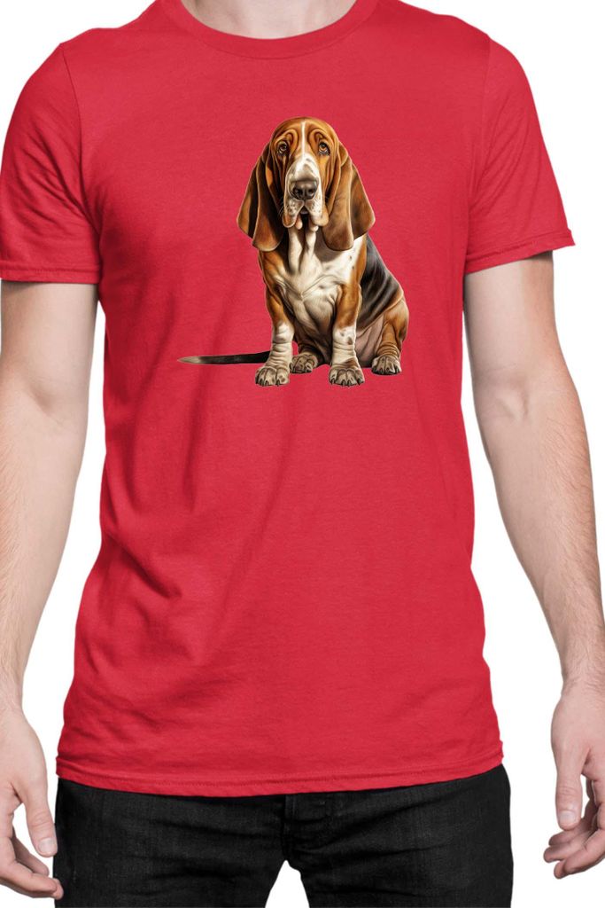 Herren T-Shirt Dogs Breeds Basset Hound Dog Breed 006, Man M / Rot