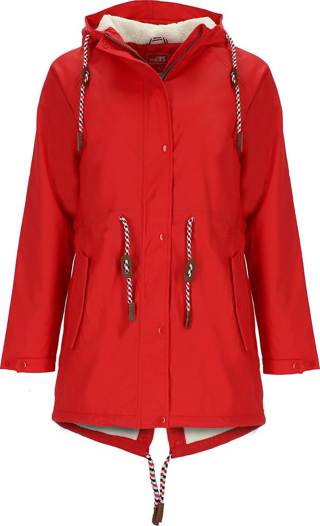 modAS Damen Regenmantel aus Polyurethan- Frauen Regenjacke gefüttert mit Teddy-Fleece Futter wasserdicht in Rot Größe 44 bis 46