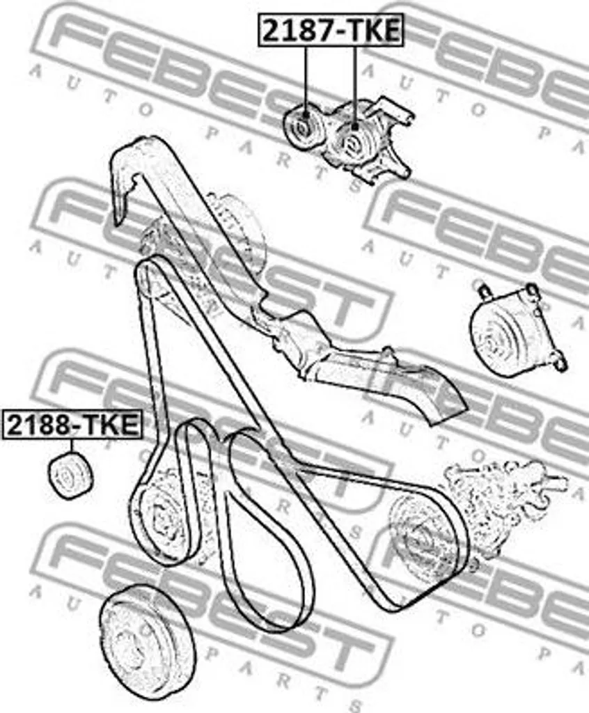 FEBEST 2187-TKE Rullo tenditore, cinghia trapezoidale dentata OE 1734537 compatibile con Ranger, Transit