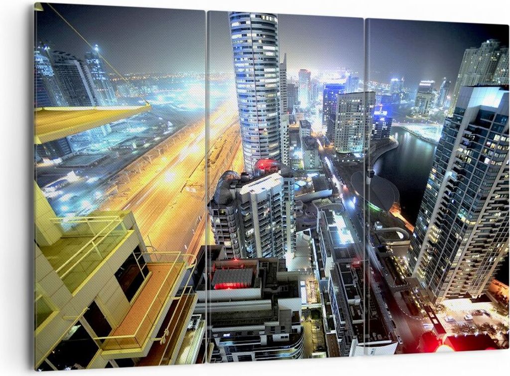 Bild auf Leinwand - Leinwandbild - Architektur Industrie Nacht Licht - 165x110cm - Wand Bild - Wanddeko - Leinwanddruck - Bilder - Kunstdruck - Lei...