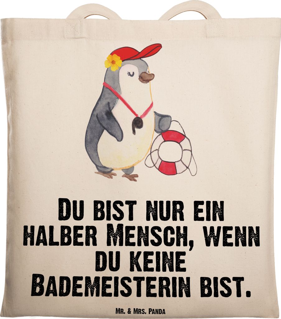 Mr. & Mrs. Panda Tote Bag Bademeisterin Herz - Transparent - Geschenk, Laptoptasche, Schultasche, Freibad, Tasche, Beruf, Jutebeutel, Schwimmbad, L...