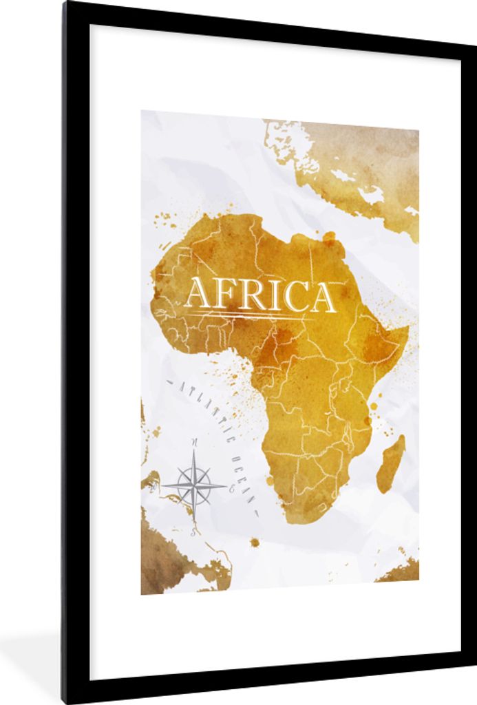 MuchoWow MuchoWow Gerahmtes Poster Weltkarte - Afrika - Gold 60x90 cm - Poster mit zchwarzem Bilderrahmen - Dekoration - Wandposter Wohnzimmer ...