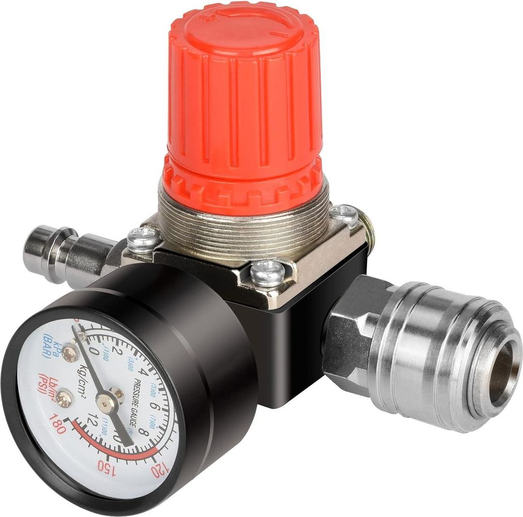 Geeignet für 1/4" Druckluftreduzierventil 4-Loch Druckreduzierventil - Druckluftdruckregler mit Manometer