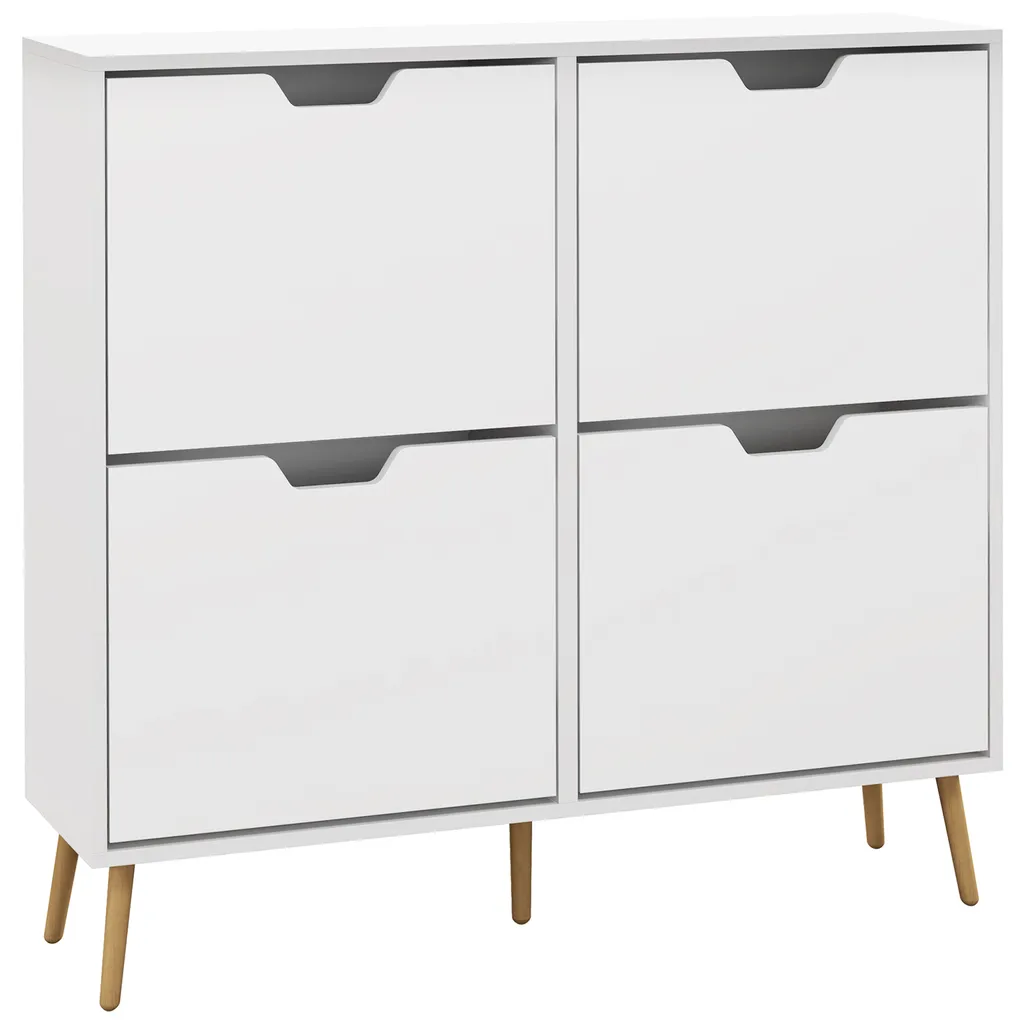 HOMCOM Meuble à chaussures 4 abattants blanc 16 paires 95 x 26 x 95 cm