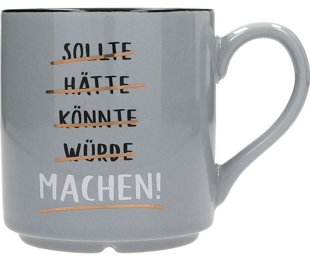 Depesche Porzellanbecher 300ml mit inspirierendem Spruch und Goldakzenten