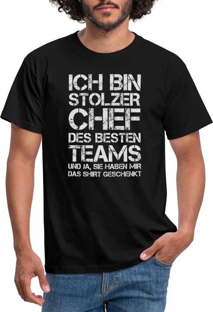 Spreadshirt Stolzer Chef Des Besten Teams Geschenk Geschenkidee für den Boss Männer T-Shirt, M, Schwarz