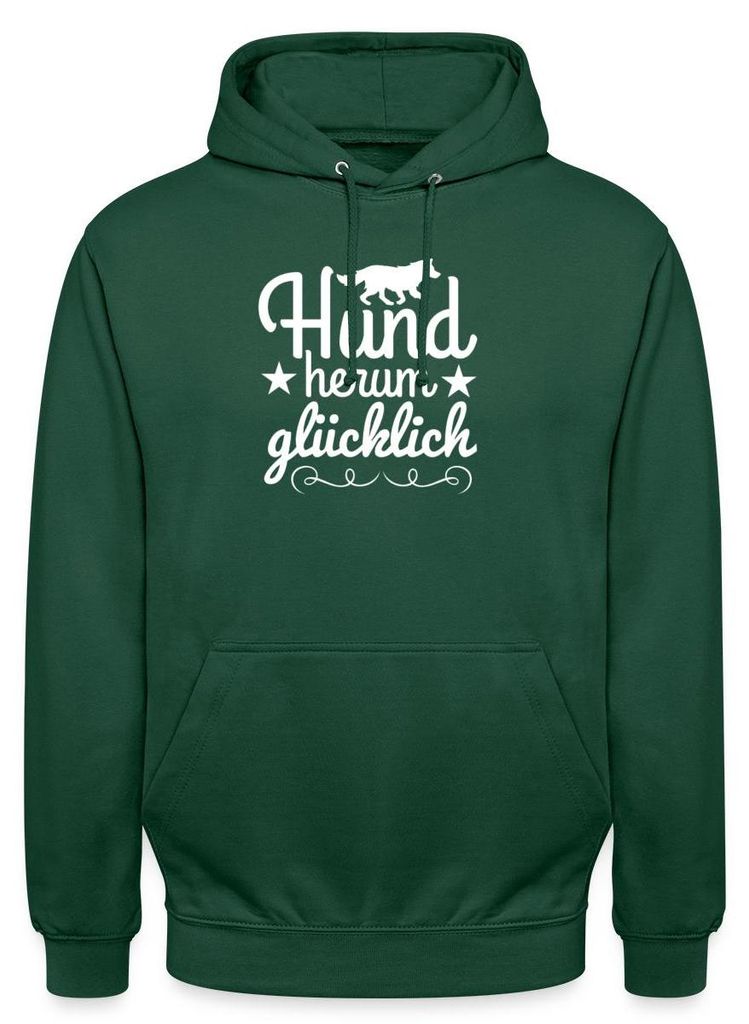 Spreadshirt Hund Herum Glücklich Hundemama Hundepapa Uni Hoodie, M, Flaschengrün