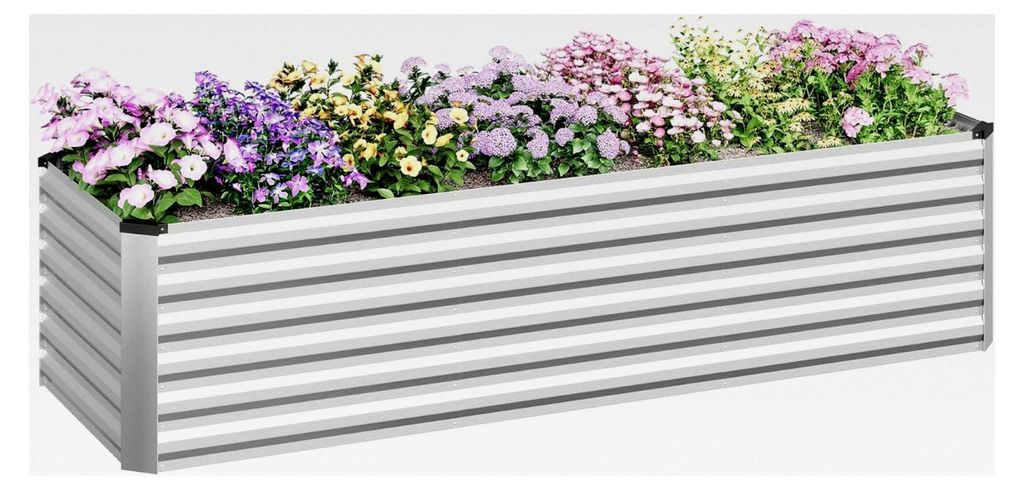 Hochbeet für Garten und Balkon, Pflanzkübel aus robustem Stahlblech mit stabilem Design, Pflanzkasten, Blumenkasten, 238 x 56 x 80 cm, Silber