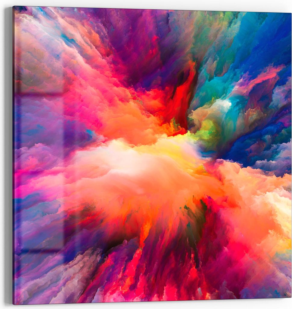 DEQORI Glasbild Acryl 50x50 cm 'Bunte Farbwolke' Wandbild Bild modern Deko