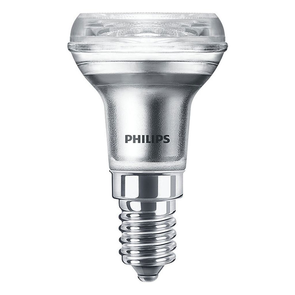 A close-up studio shot of a Philips LED light bulb against a white background.