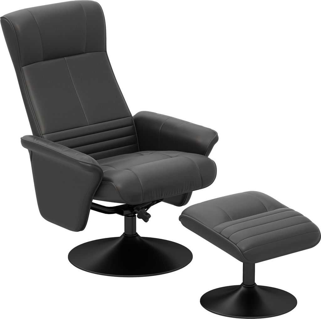 Polstersessel, Akzentsessel mit Hocker, drehbar, ergonomisch, Mikrofasertuchoptik, bis 150 kg, Schwarz