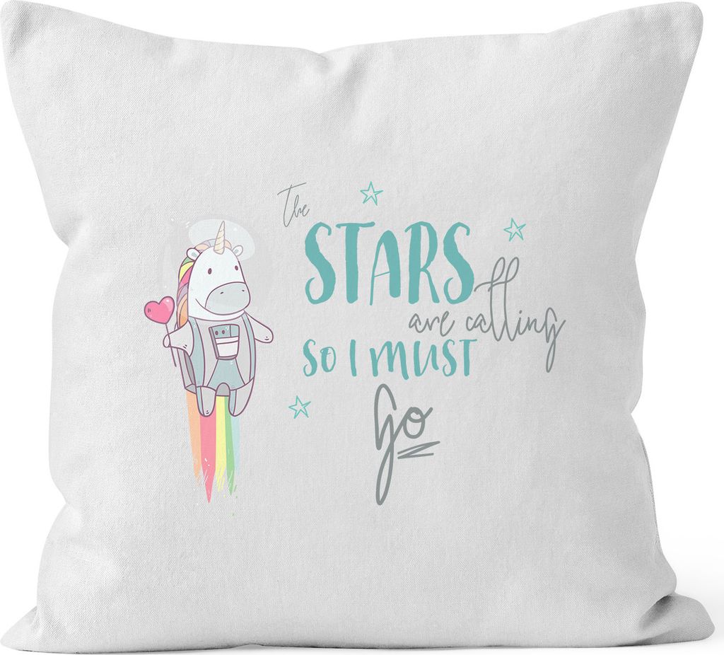 Kissenbezug Astronaut Einhorn Unicorn the stars are calling and i must go 40x40 Baumwolle MoonWorks weiß unisize