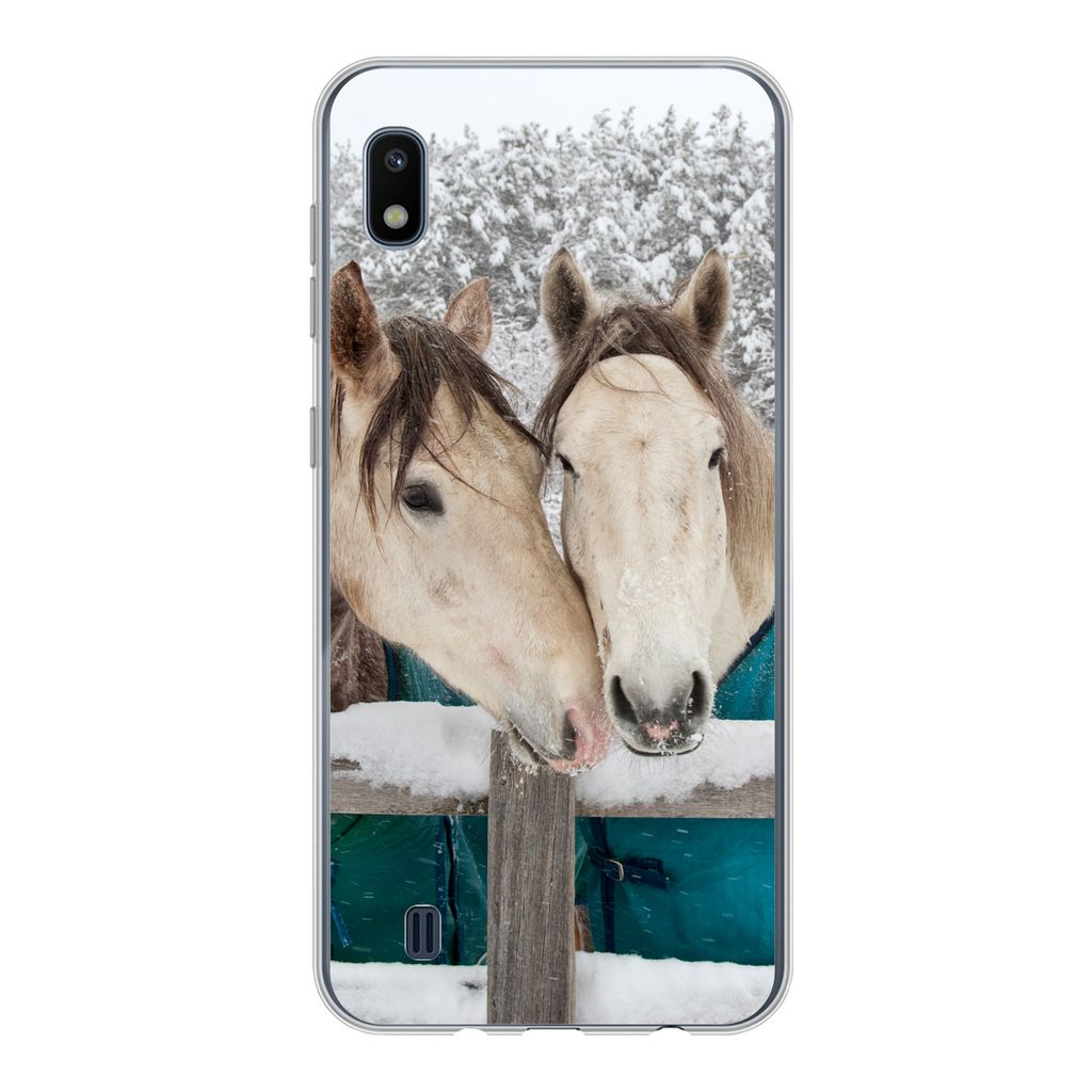 MuchoWow Handyhülle Schutzhülle Hülle für Samsung Galaxy A10 Pferde - Decke - Schnee Silikon Softcase Handy Hülle - Schutzhülle
