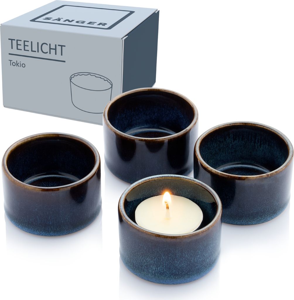 Sänger Teelichthalter Set Tokio 8 teilig inkl. Kerzen aus Steingut