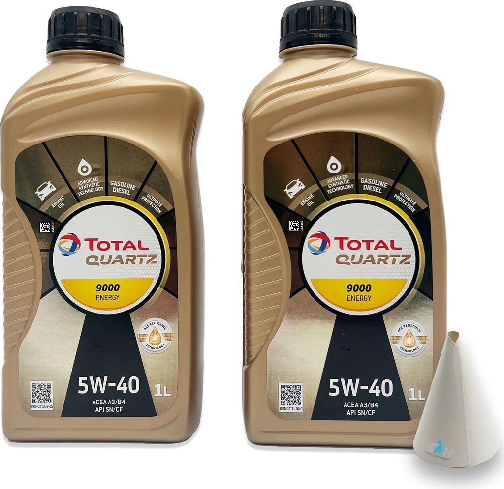 Total Quartz 9000 Energy | 5W-40 | 2 L | MB 229.5 | VW 502.00 / 505.00 | Porsche A40 | mit Trichter