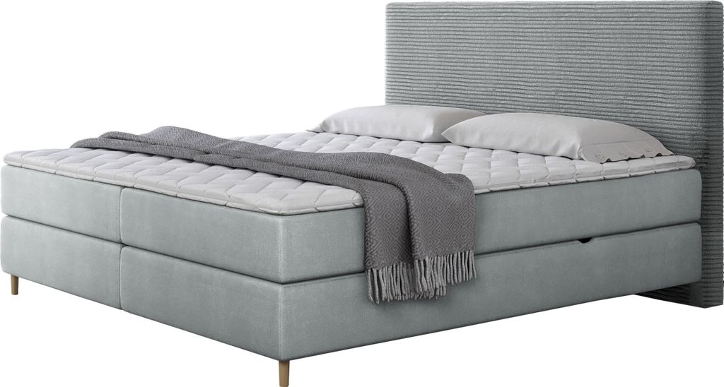 MIRJAN24 Boxspringbett Laro Cord mit zwei Bettkästen für die Bettwäsche, Holzfüße, Bonellfederkernmatratze (Farbe: Poso 55 + Paros 05, Größe...