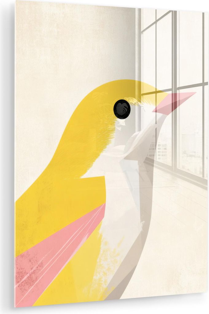 MuchoWow Glasbilder - Bilder auf Wandbild - Foto auf Glas Vogel - Minimalistisch - Gelb 60x80 cm Wanddekoration aus Glas - Acrylglasbild - Acrylbil...