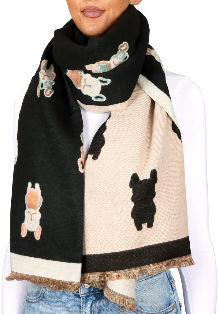 Sciarpa Donna BRUBAKER Cashmirillo Bulldog Francese Nero 70x200 cm