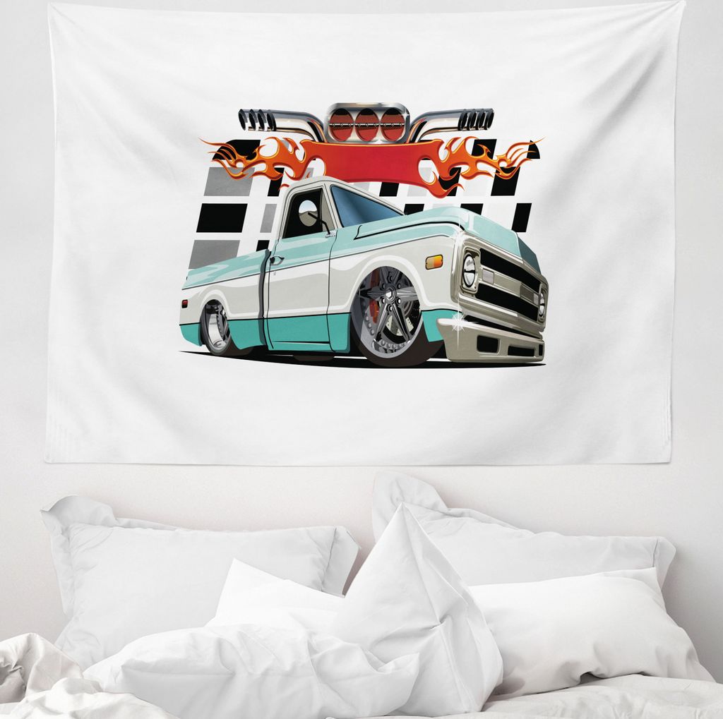 ABAKUHAUS LKW Wandteppich, Lowrider Pickup Fahrzeug aus Weiches Mikrofaser Stoff Waschbar ohne Verblassen Digitaldruck, 150 x 110 cm, Mehrfarbig