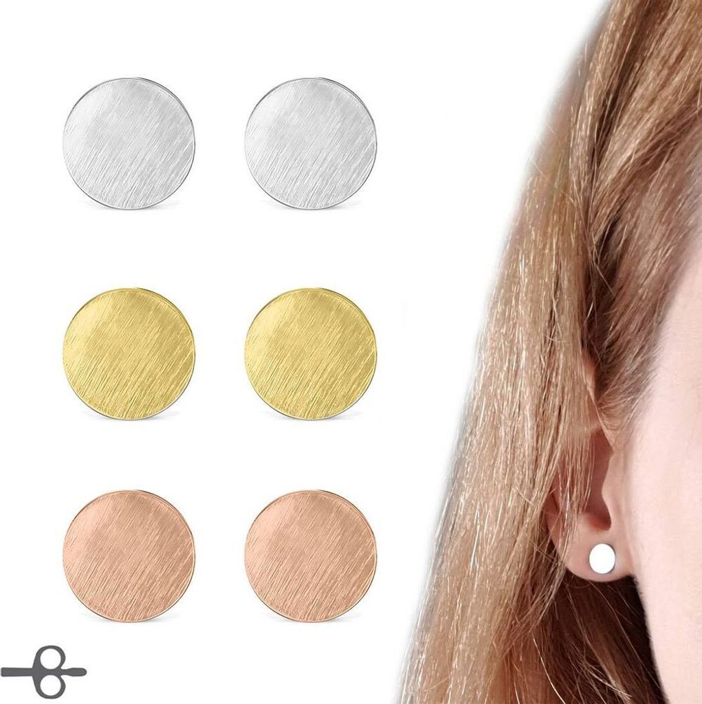 Kreis Punkt Ohrstecker rund flach: Ohrringe gebürstet Rose Gold