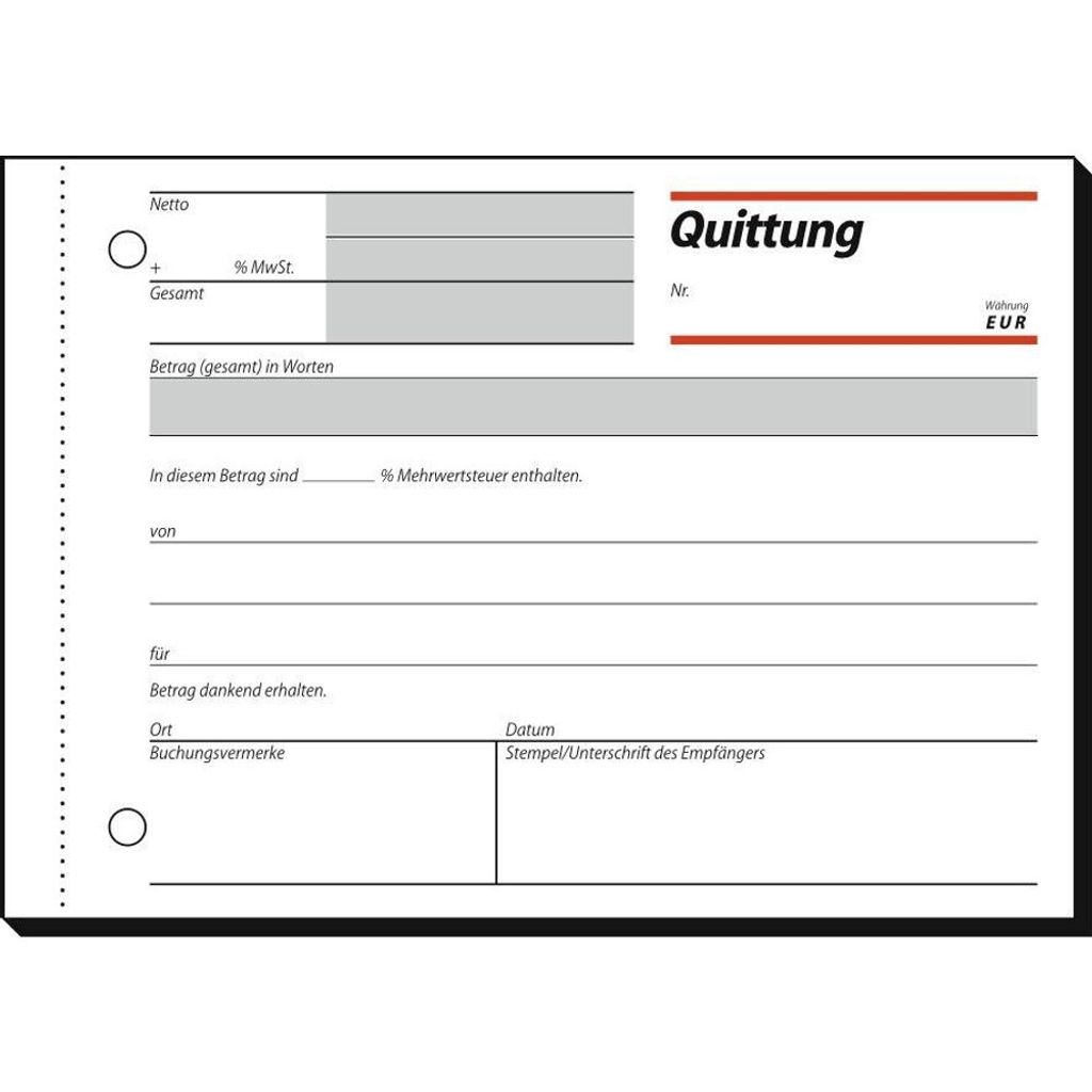 SIGEL QU619 Quittungen, mit Sicherheitsdruck, A6 q, mit Blaupapier, 50 Blatt