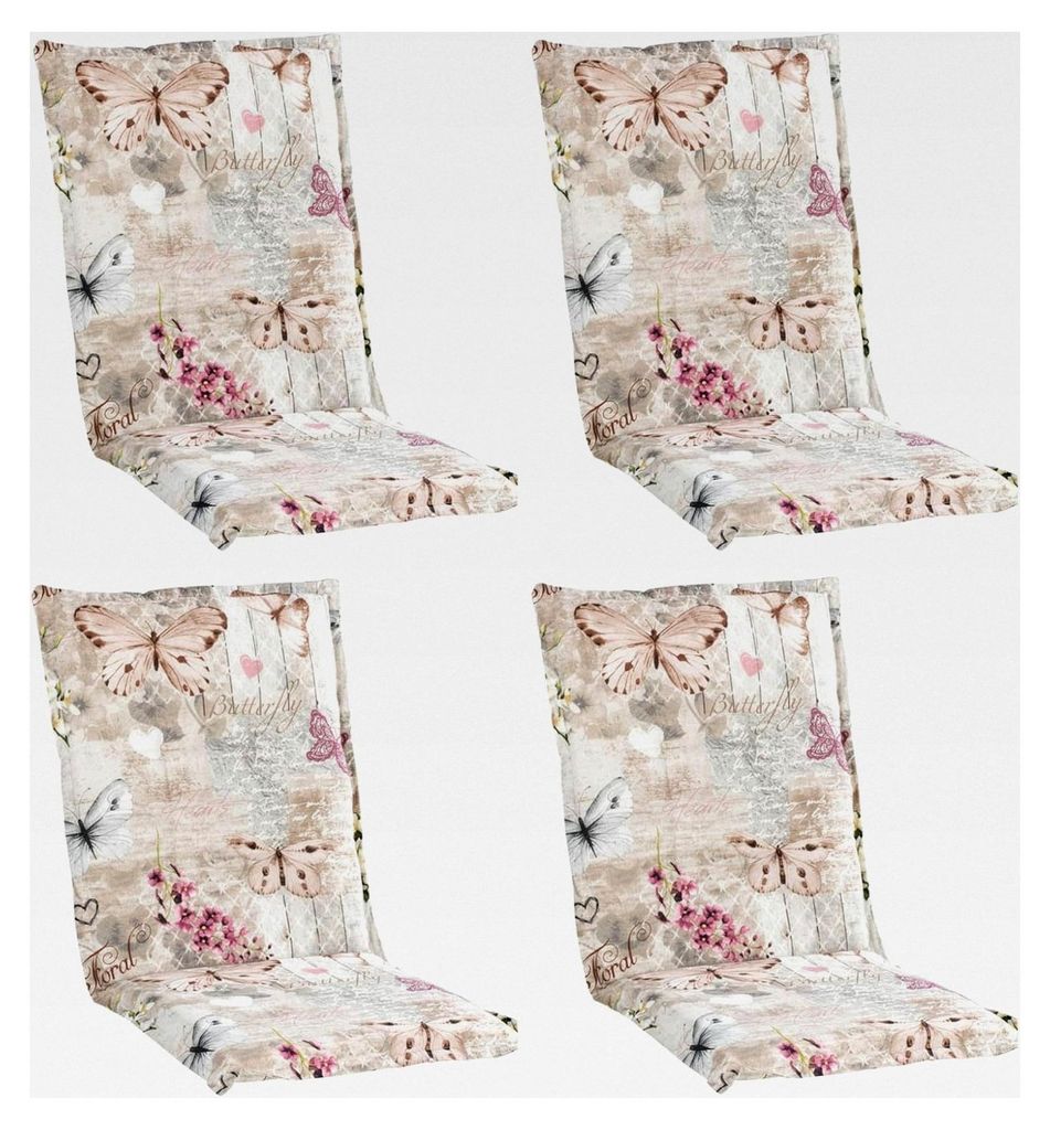 Gartenstuhlauflagen Mittellehner 4er Set - 110 x 50 cm - Beige - Baumwolle - Polyester - Schmetterlingsmotiv