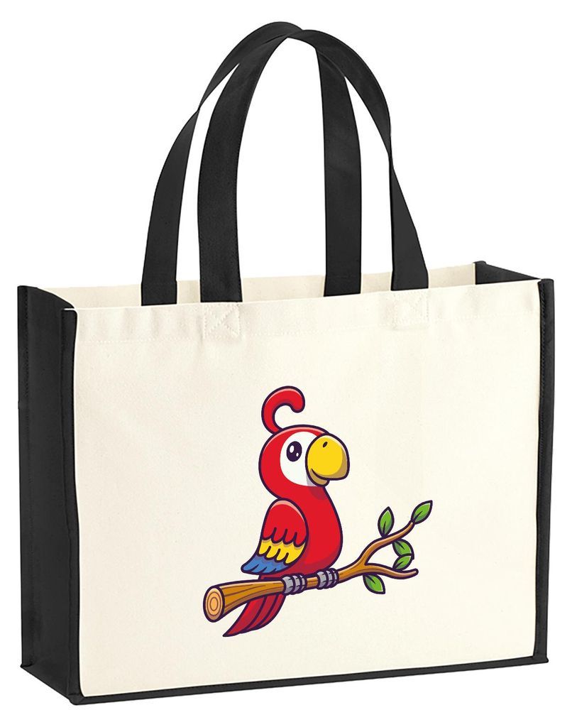 Huuraa Jutetasche Papagei Ara Comic 21 Liter Black Jute und Baumwolle Einkaufstasche Geschenkidee