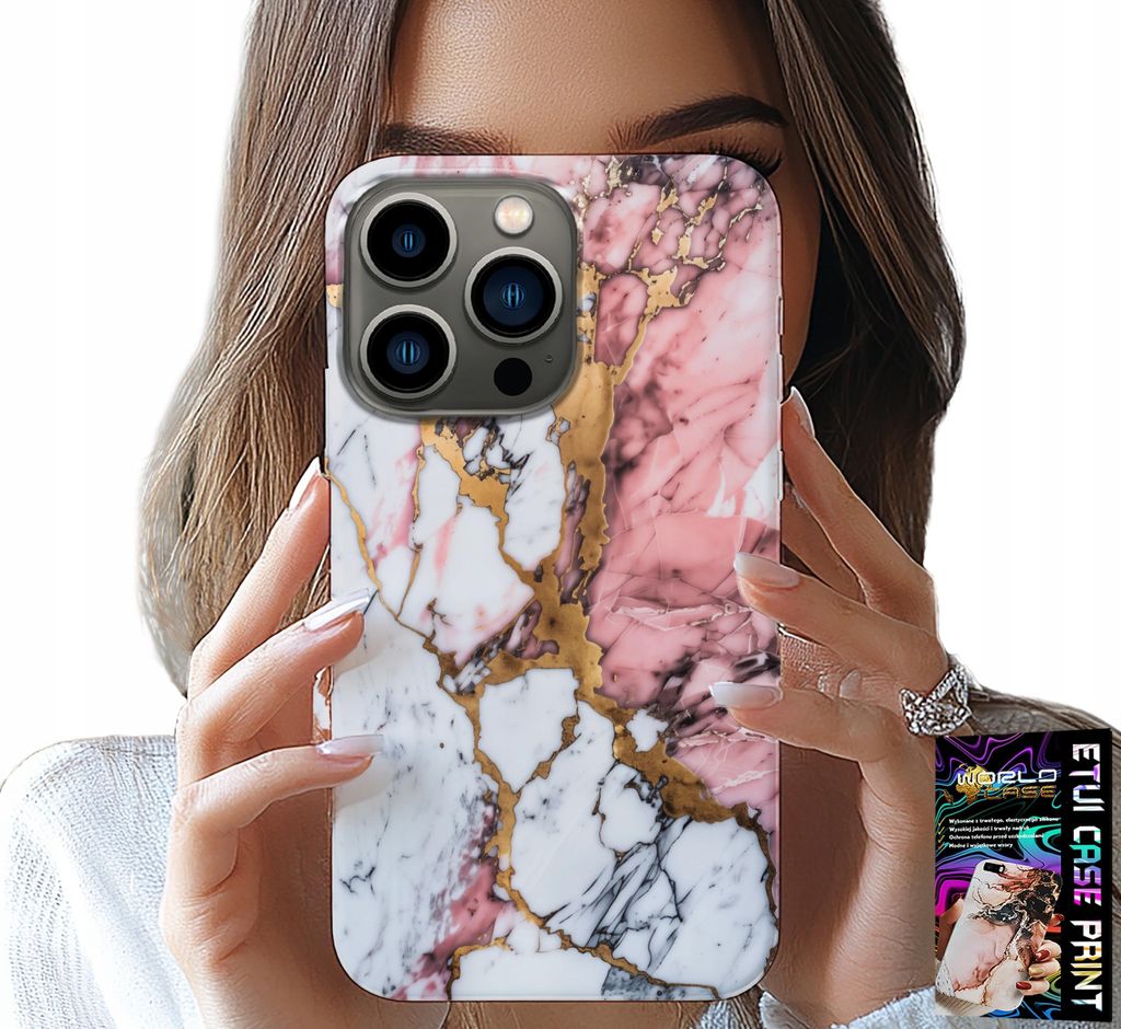 Hülle Für Iphone 15 Pro Max - Rosa Und Weisser Marmor, Steinmuster